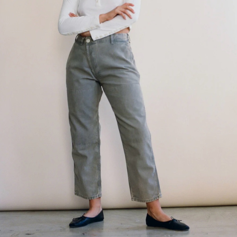 $310 Emma Rothkopf 100% Organic Cotton Cross Front Hunting Pants 4 Lichen Womens